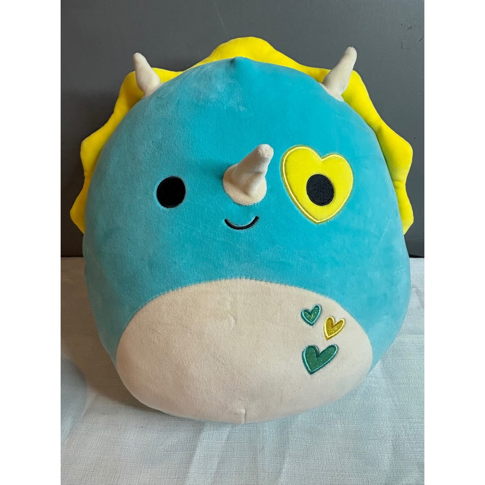 Squishmallows Braedon the Triceratops Blue Yellow Heart Valentine Plush NWT